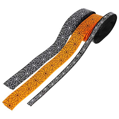 Milisten 3 Rollen Halloween Stoff Band Spinnennetz Druck Band Halloween DIY Bastelzubehör (9Mm 25Mm Schwarz Orange) von Milisten