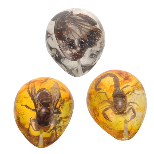 Milisten 3 Stück Teiliges Kunstamber Insektenexemplar Ornament mit Schmetterling Biene und Echte Bernsteinstein Dekoration für Sammlungen und DIY Projekte von Milisten