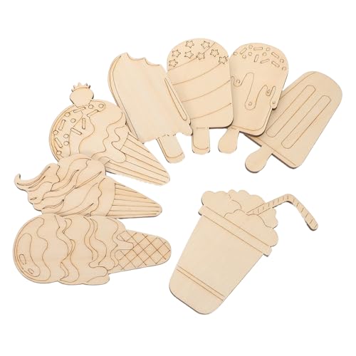 Milisten 32 Stück Teiliges Holz Eiscreme Deko Unbemalte Bastel Holzfiguren DIY und Kreativset für Sommerpartys und Spielerisches Lernen von Milisten