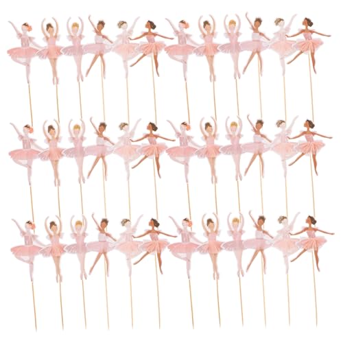 Milisten 36 Stück Teiliges Ballerina Cake Insert Toppers Rosa Ballett Tänzerin Tortendeko mit Tutu Design Süße Blüten Picks Kuchenaufsätze für Hochzeit Geburtstagsfeier Party von Milisten
