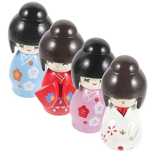 Milisten 4 Stück Japanische Kimono Puppe Dekorative Holzfigur für Schreibtisch Traditionelle Japanische Mädchenstatue für Wohn und Restaurantdekoration von Milisten