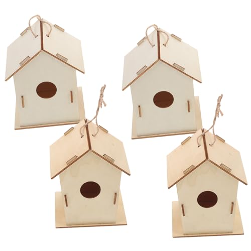 Milisten 4 Stück Teiliges DIY Unbemalte Holz Vogelhäuser zum Bemalen für Handgefertigte Naturholz Nistkästen Kreatives Bastelspielzeug für Jungen und Mädchen im Garten von Milisten