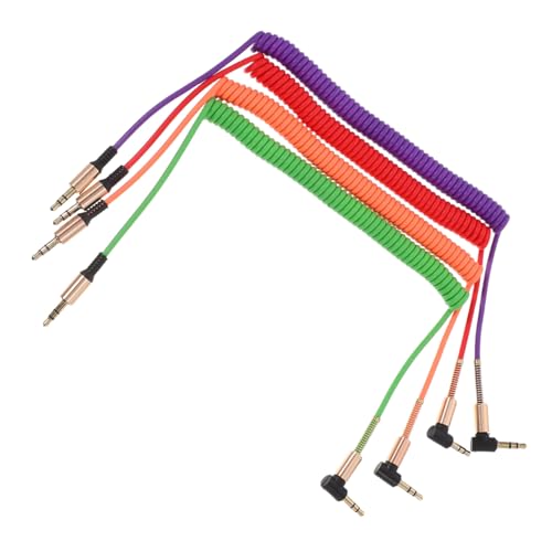Milisten 4Stücke Aux Kabel Abgewinkelte Stereo Verbindung Coiled Farbenfroh für PC Tablet Auto Lautsprecher Langlebig Verwicklungsfrei von Milisten
