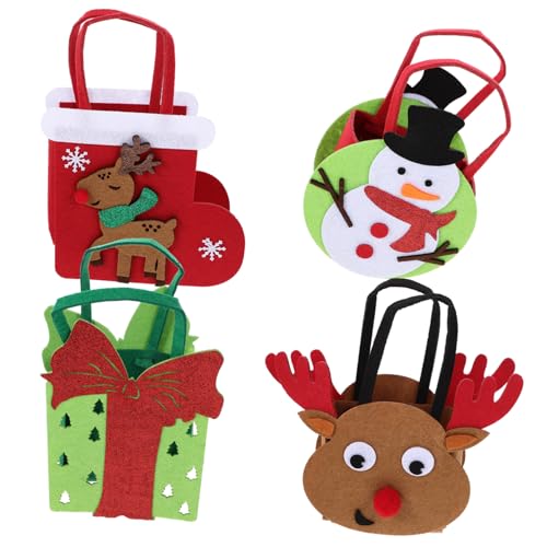 Milisten 4Stücke Weihnachtsgeschenktüten Aus Filz Mit Cartoon Motiven Für Faltbare Geschenktüten Für Weihnachten Für Süßigkeiten Und Dekoration Robuste Und Praktische von Milisten