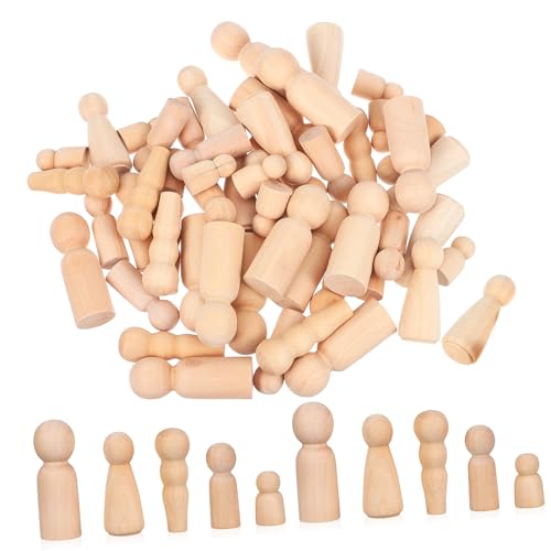 Milisten 50 Stück Teiliges Holzfiguren zum Basteln Unfertige Peg Dolls aus Robustem Holz Glatte Oberfläche Vielseitig Bemalbare DIY Holzpuppen für Kreative Dekoration und Gestaltung von Milisten