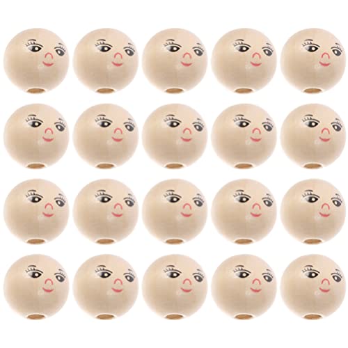 Milisten 50 Stück runde Holzperlen mit lächelndem Gesicht, Puppenkopf, lose Perlen, runde Abstandshalter Perlen mit Loch, DIY-Perlen, Schmuckherstellung, Dekoration (22 mm) von Milisten