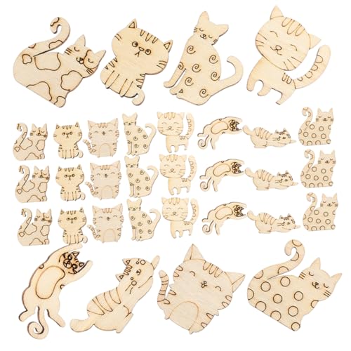 Milisten 50Stücke Holz Scrapbooking Katzenfiguren Handgemachte Bastelmaterialien für Unvollendete Holzausschnitte zum Bemalen und Dekorieren Kreatives DIY für Bastelprojekte von Milisten
