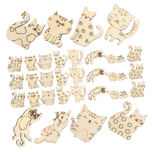 Milisten 50Stücke Katzen Holzausschnitte zum Basteln Unbemalte Holzscheiben für DIY Projekte Kreative Materialien für Bastelarbeiten und Dekoration Schule und Zuhause von Milisten