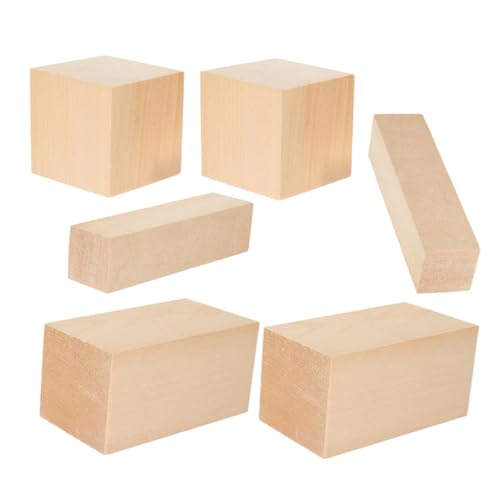 Milisten 6 Stück Lindenholzblöcke rechteckig Holzscheibe quadratische Holzblöcke Holz, Holzfliese Verzierungen Holz Andocken von Holzbearbeitungsplatten Rohlinge für Holzschnitzereien von Milisten