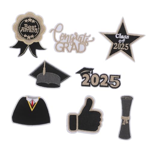 Milisten 8 Stück Teiliges Aufbügel Patches für Graduierung Schwarze und Goldene Stickereien für Kleidung Hüte Taschen und Diy Projekte Einfache Anwendung mit Hitzeaktiviertem Kleber von Milisten