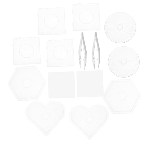 Milisten DIY Steckperlen Pegboards Teilig mit Quadraten Herzen Hexagonen Kreisen und Clips Transparente Bastelvorlagen für Kreative Perlenprojekte Geeignet für Altersgruppen von Milisten