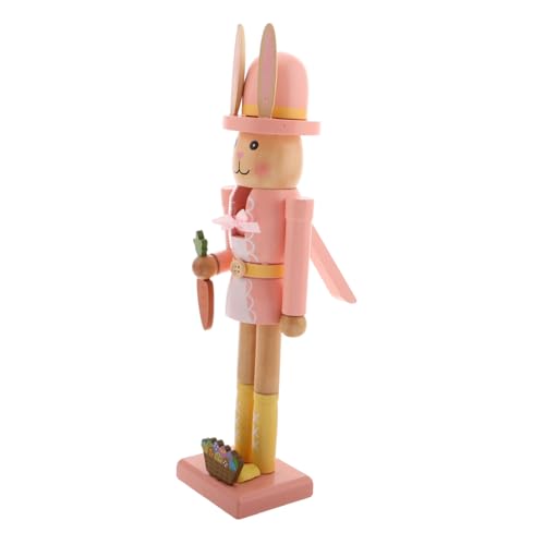 Milisten Handgefertigte Holz Osterhasenfigur Nutcracker Geschnitzt Festliche Frühlingsdeko Niedlicher Hase mit Rosa Mütze Tischdekoration zu Ostern von Milisten