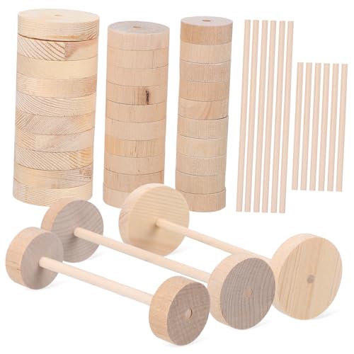 Milisten Holzradsatz mit Holzstäben Räder Holzstäbe DIY Bastelset für Malerei Holzhandwerk Unbemalt Glatte Oberfläche Langlebig von Milisten