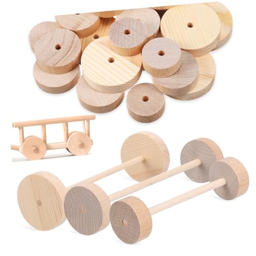 Milisten Holzräder und Stäbe Teilig Ø Unfertige Holzräder für DIY Modellautos Bastelzubehör mit Glatter Oberfläche Langlebig Leicht Tragbar von Milisten