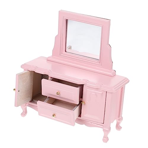 Milisten Mini -Dressingschrankmodell Kommode Mini-Puppenhausmöbel Mini-Zubehör für Puppen klein Miniaturmöbel für Puppenhäuser Puppenhausmöbel aus Holz Birke Rosa von Milisten