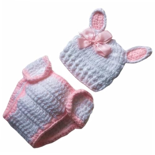 Milisten Neugeborenen Fotografie Requisiten Häkelkostüm Babystrick Hasen Outfit mit Windelhose und Zufälliger Schleife Baumwollgarn Handgefertigt für Fotoshootings und Babypartys Milisten Neugeborenen Fotografie Requisiten Häkelkostüm Babystrick Hasen Outfit mit Windelhose und Zufälliger Schleife Baumwollgarn Handgefertigt für Fotoshootings und Babypartys von Milisten