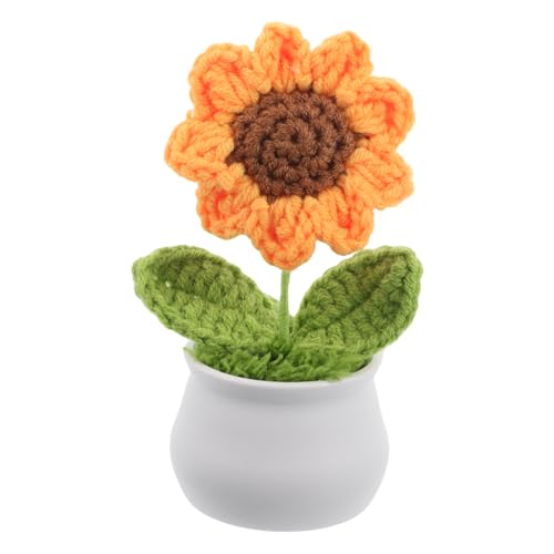 Milisten Simulierte Sonnenblume gehäkelte Sonnenblume Blumen Stricken Handarbeit gehäkelt Sonnenblumenplüsch Mini-Sonnenblumen Sonnenblumen-Autodekoration handgewebte Mini-Topfblume Garn von Milisten