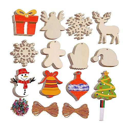 Milisten Teiliges Diy Weihnachts Holzanhänger Set Unbemalte Graffiti Holzfiguren mit Glatter Oberfläche Bohrlochfertig zum Aufhängen als Christbaumschmuck und Weihnachtsdeko für Fenster von Milisten
