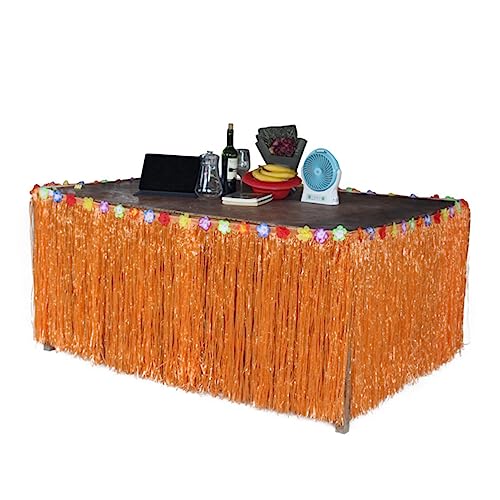 Milisten Mottoparty Hawaii tischrock Desk Decoration Hawaiian Theme Party Orange Table Skirt Tischröcke für Partys Partykram dauerhaft Schreibtisch-Dekor bilden Requisiten von Milisten