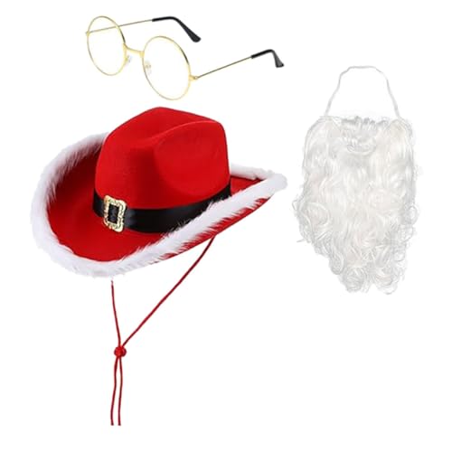 Milisten Weihnachtsmütze Unisex Santa Hat mit und Brille Weicher Langlebiger Weihnachtsmann Kostüm Hut für Party Requisiten und Festliche Dekoration von Milisten