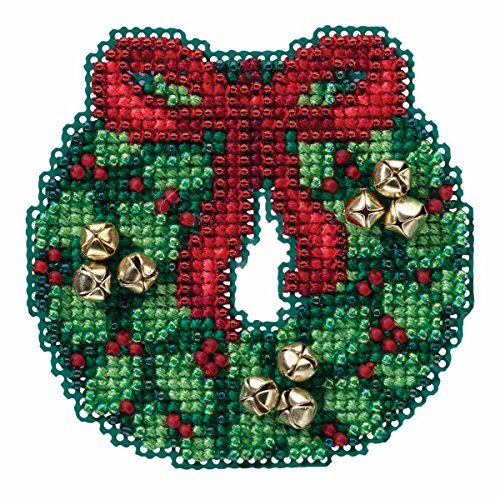 Jingle Bell Wreath Beaded Counted Cross Stitch Christmas Ornament Kit Mill Hill 2016 Winter Holiday MH181632 by Mill Hill von Mill Hill