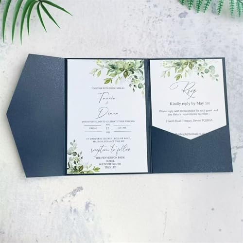 Briefumschläge für Hochzeitseinladungen, dreifach gefaltet, stabile Einladungsmappen, Marineblau, 20 Sets von MillaSaw