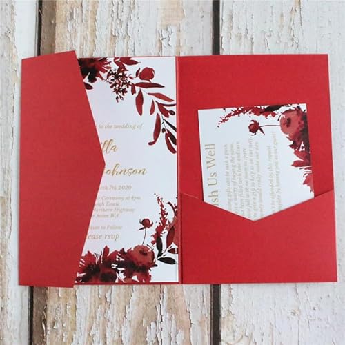 Hochzeitseinladungskarten für Hochzeit, Brautparty, Geburtstag, Urlaub, Grußkarten, 20 Sets (rot) von MillaSaw
