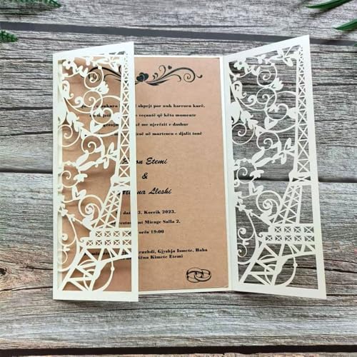 Eiffelturm Einladungen Hochzeit Suite Elfenbein Grußkarte 20 Sets von MillaSaw