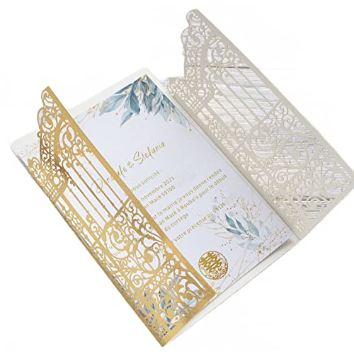 MillaSaw Einladungskarten für Hochzeit, Hochzeit, Hochzeit, Hochzeit, Meerjungfrau, Jahrestag, 25 Sets (metallisches Gold, 12,4 x 18 cm) von MillaSaw