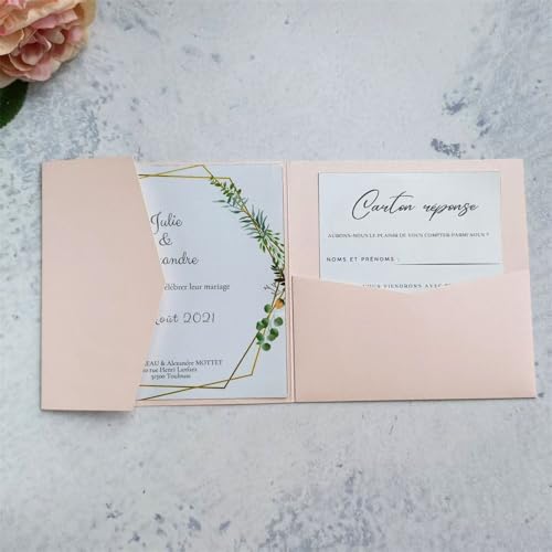 MillaSaw Einladungskarten für Hochzeit, quadratisch, 15 x 15 cm, Perlpapier, zartes Rosa, 25 Stück (zartes Rosa) von MillaSaw
