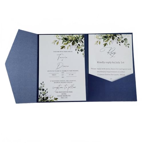 MillaSaw Einladungstüten, Blau, 5 x 7 cm, mit Umschlag, für Hochzeit, Brautdusche, Geburtstag, Dankeskarte, 25 Stück (blau) von MillaSaw