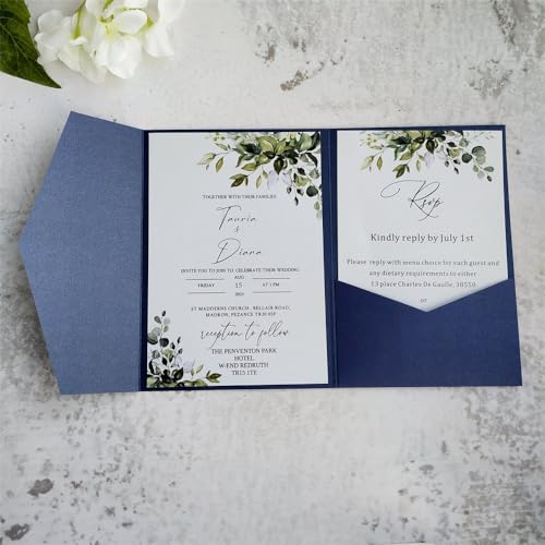MillaSaw Einladungskartentasche mit Umschlag für Hochzeit, Brautparty, Geburtstag, 20 Sets (blau) von MillaSaw