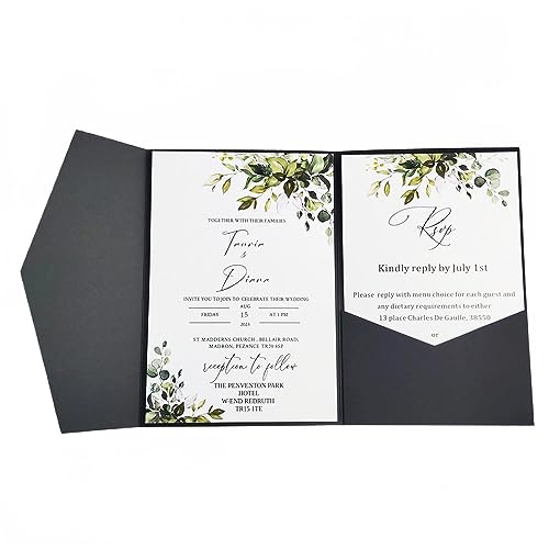 MillaSaw Hochzeitseinladungen, Schwarz, Einladungen für Hochzeit, Feier, Geburtstagsfeier, Kartenhalter für Valentinstag, 25 Stück (schwarz) von MillaSaw