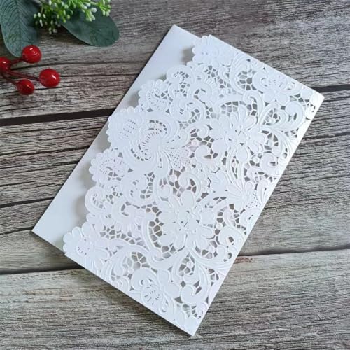 MillaSaw Hochzeitseinladungen, geprägt, floral, hohl, Laser, Hochzeitskarten, dreifach gefaltet, Verlobung, Graduierung, Taufe, Urlaub, Geburtstag, Grußkarten, 20 Stück (weiß) von MillaSaw