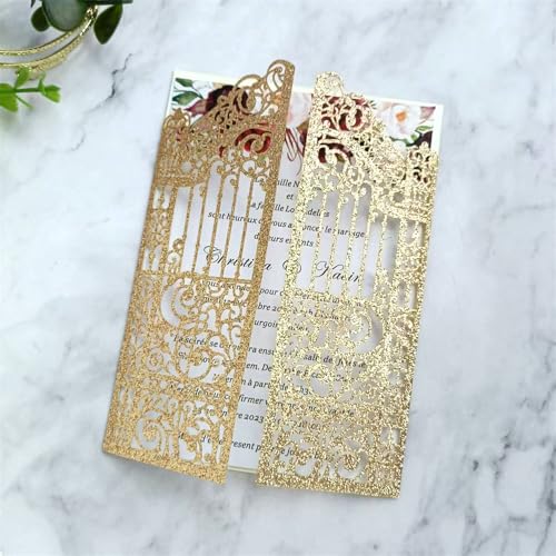 MillaSaw Hochzeitskarte, Laserschnitt, Lavendel, für Hochzeit, Valentinstag, Geburtstag, Party, 25 Sets (helles Roségold, Glitzer, 12,4 x 18 cm) von MillaSaw