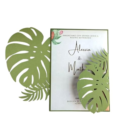 MillaSaw Lasergeschnittene Einladungskarten für Hochzeit, Verlobung, 25 Stück, tropische Hochzeitseinladungen (olivgrün) von MillaSaw
