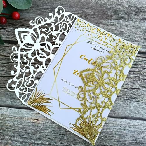 MillaSaw Vintage Hochzeitseinladungen (Gold Glitzer) von MillaSaw