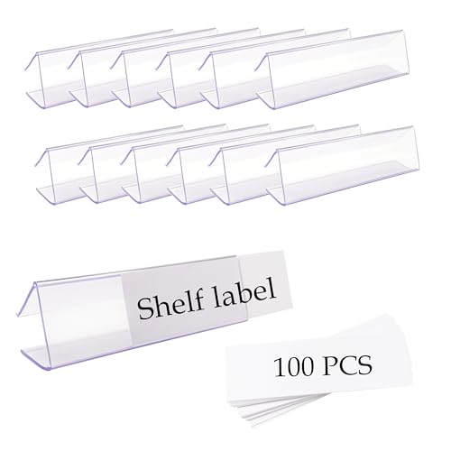 100 Stück Kunststoff-Regaletikettenhalter, 7,6 cm L x 2,5 cm H, Holzregalschild, Clips an Regalen, 1,6 cm bis 1,9 cm dick, transparenter Tickethalter mit Einlegeetikett, Draht-Regaletiketten 100 Stück Kunststoff-Regaletikettenhalter, 7,6 cm L x 2,5 cm H, Holzregalschild, Clips an Regalen, 1,6 cm bis 1,9 cm dick, transparenter Tickethalter mit Einlegeetikett, Draht-Regaletiketten von Millaass