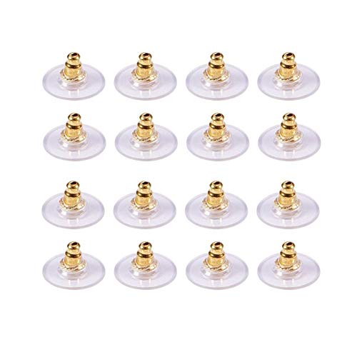 50x Milopon Ohrring Stopper Ohrstopper Klar Gummi Ohrring Verschlüsse Rückseiten Silikonstopper Vintageparts für DIY Ohrstecker Ohrring Schmuck (Gold) von Milopon