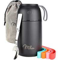 Milu Isolier-Speisebehälter schwarz 1 Thermobehälter mit Tasche, klappbarer Löffel, 5 farbige Trageschlaufen aus Gummi Milu Isolier-Speisebehälter schwarz 1 Thermobehälter mit Tasche, klappbarer Löffel, 5 farbige Trageschlaufen aus Gummi von Milu
