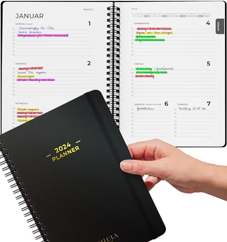Terminplaner 2024, Kalender 2024 Buchkalender A5 - Minimalistischer Planer 2024 als Ringbuch Wochenplaner, Terminkalender 2024 Für mehr Organisation von Milula Studios