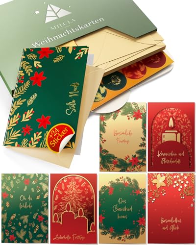 Weihnachtskarten mit Umschlag - 14 Karten Set - Klappkarten - A6 Christmas Cards - Weihnachtsgrußkarten - Weihnachtspostkarten Set für Weihnachten - Klein von Milula Studios