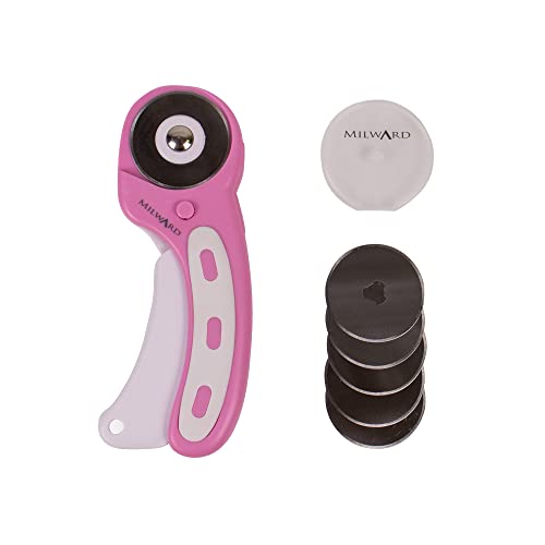 Milward 45 mm Rollschneider & 5 Ersatzklingen, ergonomischer Griff mit Sicherheitsverschluss, Stoff für Links- und Rechtshänder, Leder, Basteln, Nähen, Quilten, Stoff-Rollschneider, Rosa & Weiß Milward 45 mm Rollschneider & 5 Ersatzklingen, ergonomischer Griff mit Sicherheitsverschluss, Stoff für Links- und Rechtshänder, Leder, Basteln, Nähen, Quilten, Stoff-Rollschneider, Rosa & Weiß von Milward