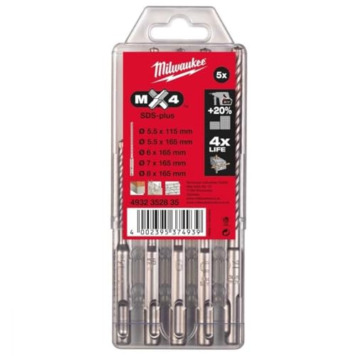 Broca SDS-Plus MX4 (Estuche) 5 piezas (5,5 x 115 mm, 5,5/6/7/8 x 160 mm) von Milwaukee