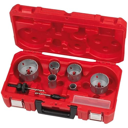 Estuche de 10 piezas 25, 32, 40, 54, 68, 76mm 1x Adaptador 14-30mm (Ref. 49567010). 1x Adaptador 32-152mm (Ref. 49569100). 2x brocas piloto Llave allen von Milwaukee