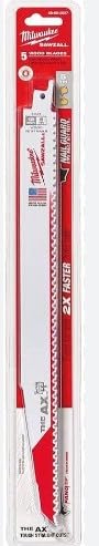 Milwaukee Electric 48-00-5027 The AX Sägeblatt, 30,5 cm, lang mit 1,27 cm Universalschaft, 5 TPI, 5 Stück pro Packung (1 Stück) von Milwaukee