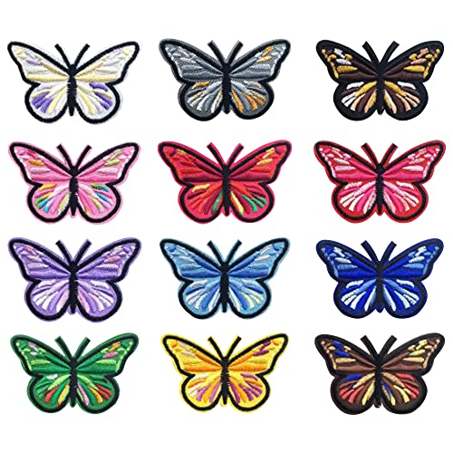 Milya 12 Stück Stickerei Schmetterlinge Patches Gestickte Applikation Flicken Aufbügler Aufnäher Bügelbild Hut T-Shirt Jeans Kleidung Taschen von Milya