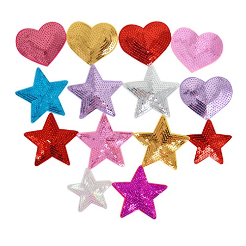 Milya 14 in 1 Aufnäher Bügelbild Aufbügler Bügeleisen auf Patches Applikation für T-Shirt Jeans Kleidung Taschen, Bunte Pailletten fünfeckiger Stern Muster Herz-Förmig Milya 14 in 1 Aufnäher Bügelbild Aufbügler Bügeleisen auf Patches Applikation für T-Shirt Jeans Kleidung Taschen, Bunte Pailletten fünfeckiger Stern Muster Herz-Förmig von Milya