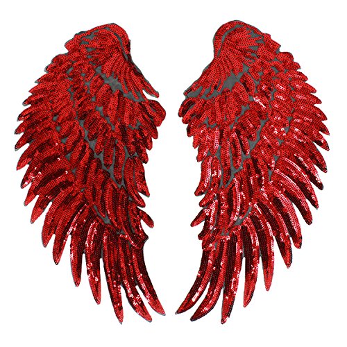 Milya Aufnäher Bügelbild Aufbügler Bügeleisen auf Patches Applikation Engel Flügel Muster 2er für T-Shirt Jeans Kleidung Taschen, Rot von Milya