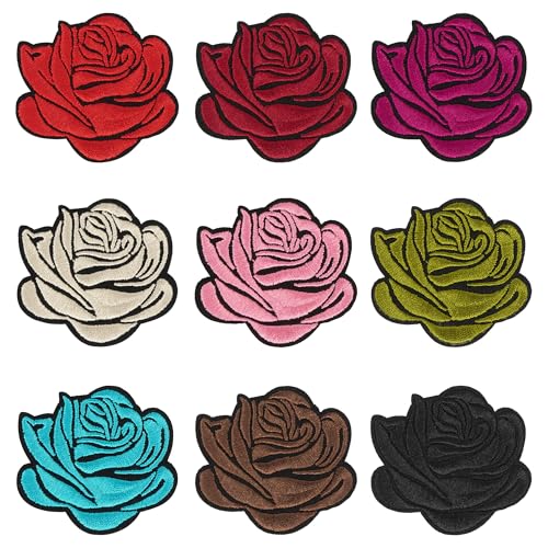 MilyaDE Stickerei Aufnäher Blumen, 9PCS Rose Applikationen Aufbügeln Aufnäher mit Klebefolie für DIY Kleidung Jeans Jacken Rucksäcke Accessoires von MilyaDE